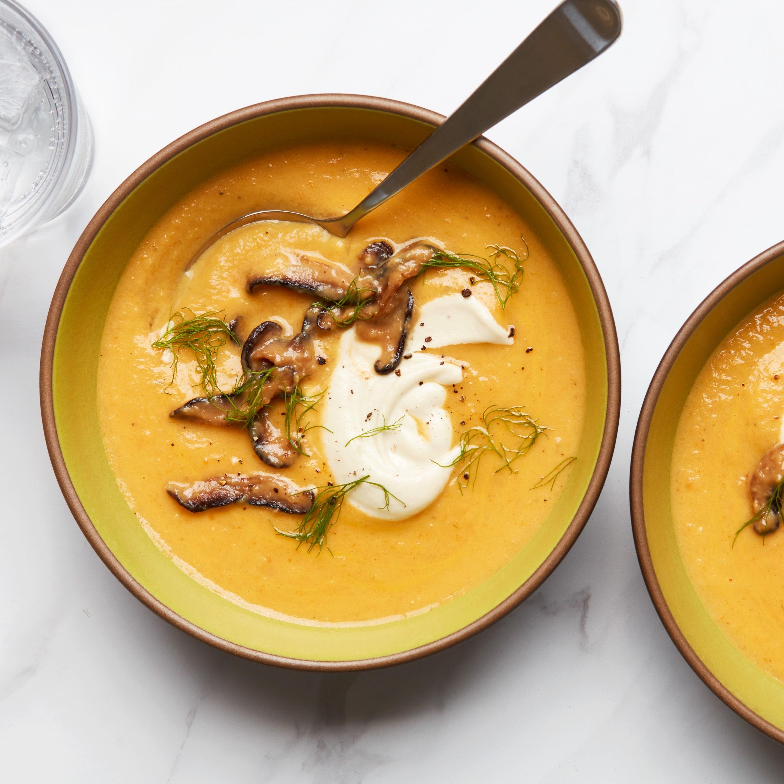 Roasted Carrot and Fennel Soup With Miso-Glazed Mushrooms and ...