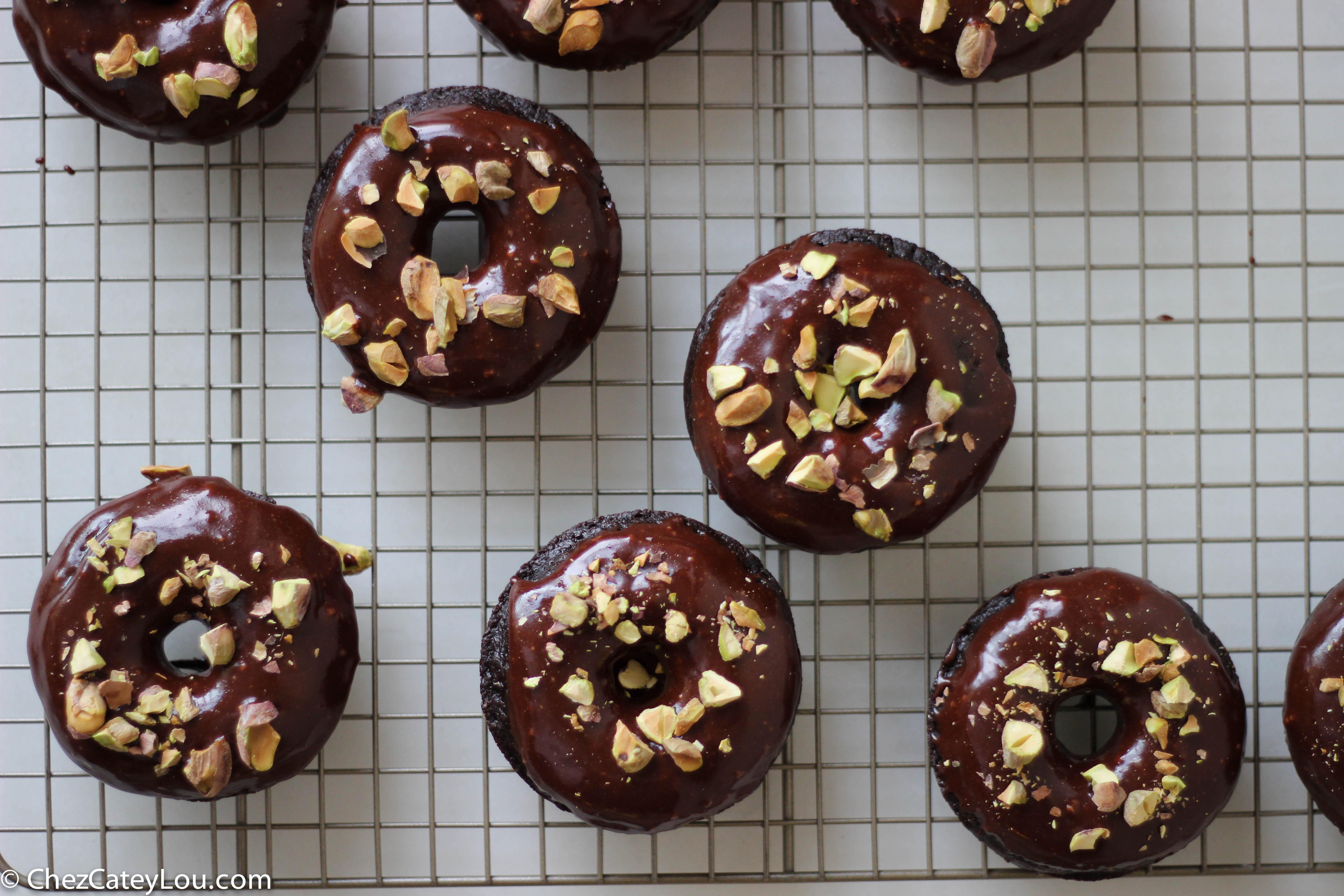 Double Chocolate Pistachio Doughnuts - Chez CateyLou