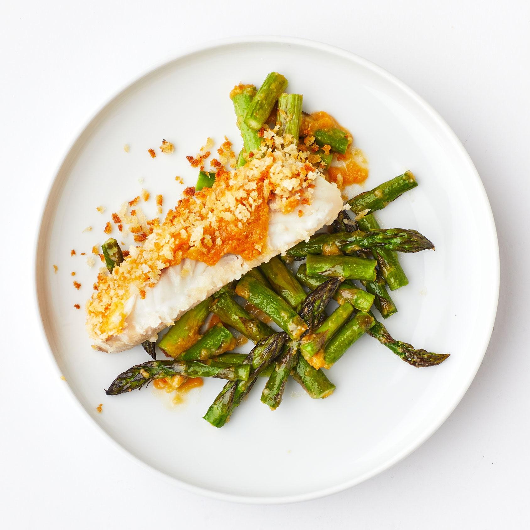 Crispy Miso-Butter Fish With Asparagus Recipe | Bon Appétit