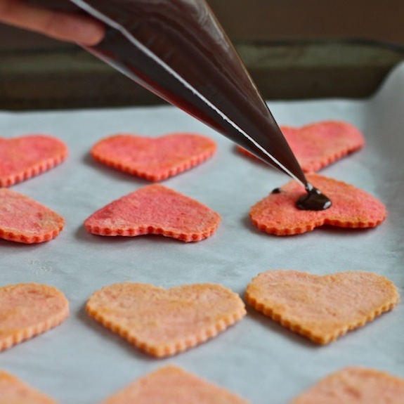 Heart Shaped Sandwich Cookies with Chocolate Ganache
