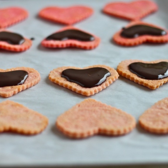 Heart Shaped Sandwich Cookies with Chocolate Ganache