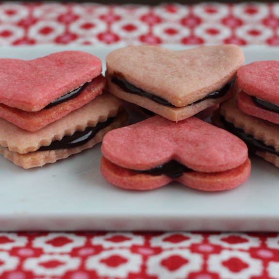 Heart Shaped Sandwich Cookies with Chocolate Ganache