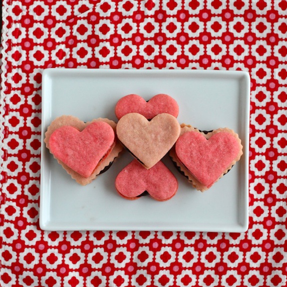 Heart Shaped Sandwich Cookies with Chocolate Ganache