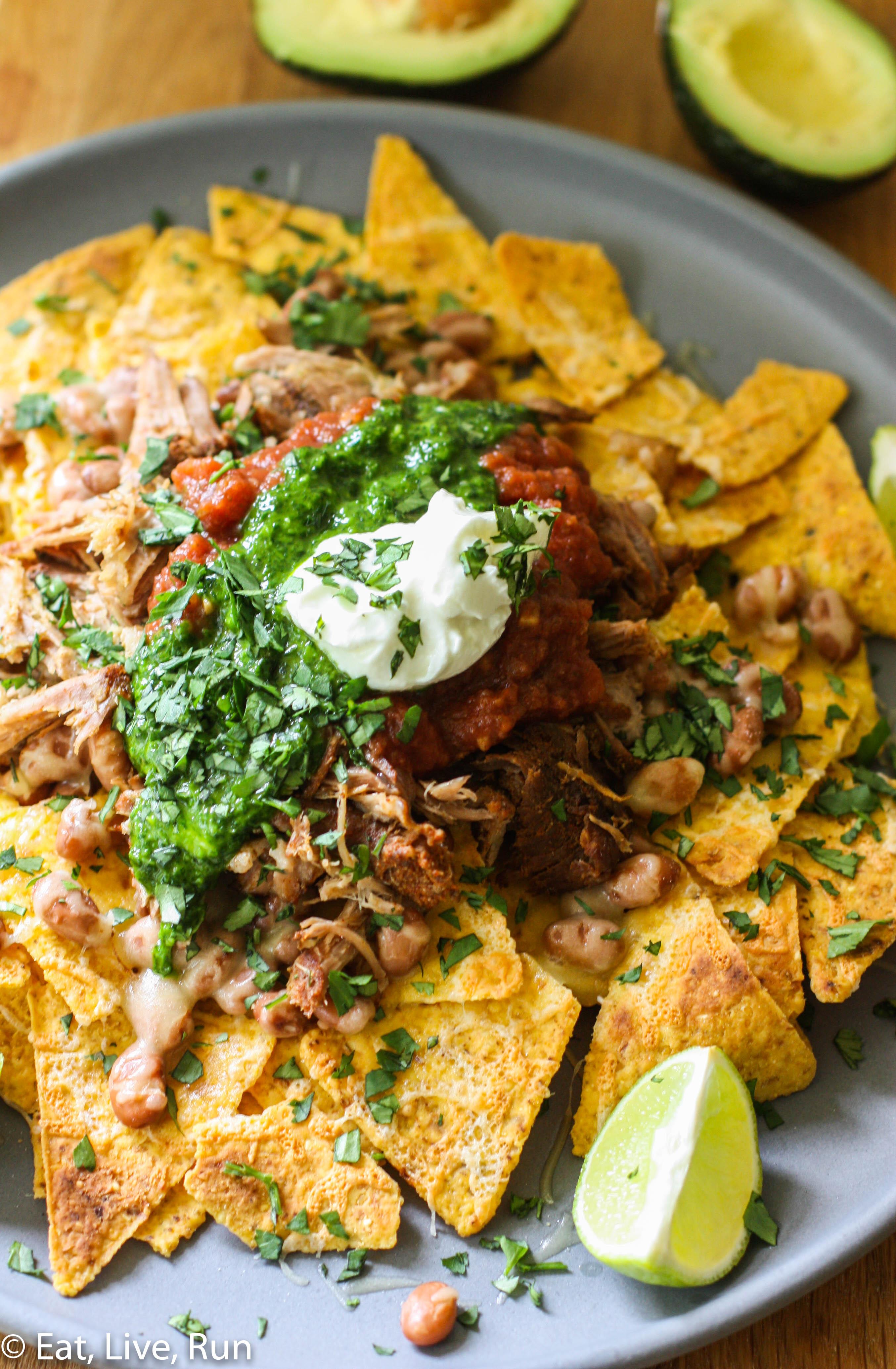 Crock Pot Pulled Pork Nachos with Chimichurri Sauce – Eat, Live, Run