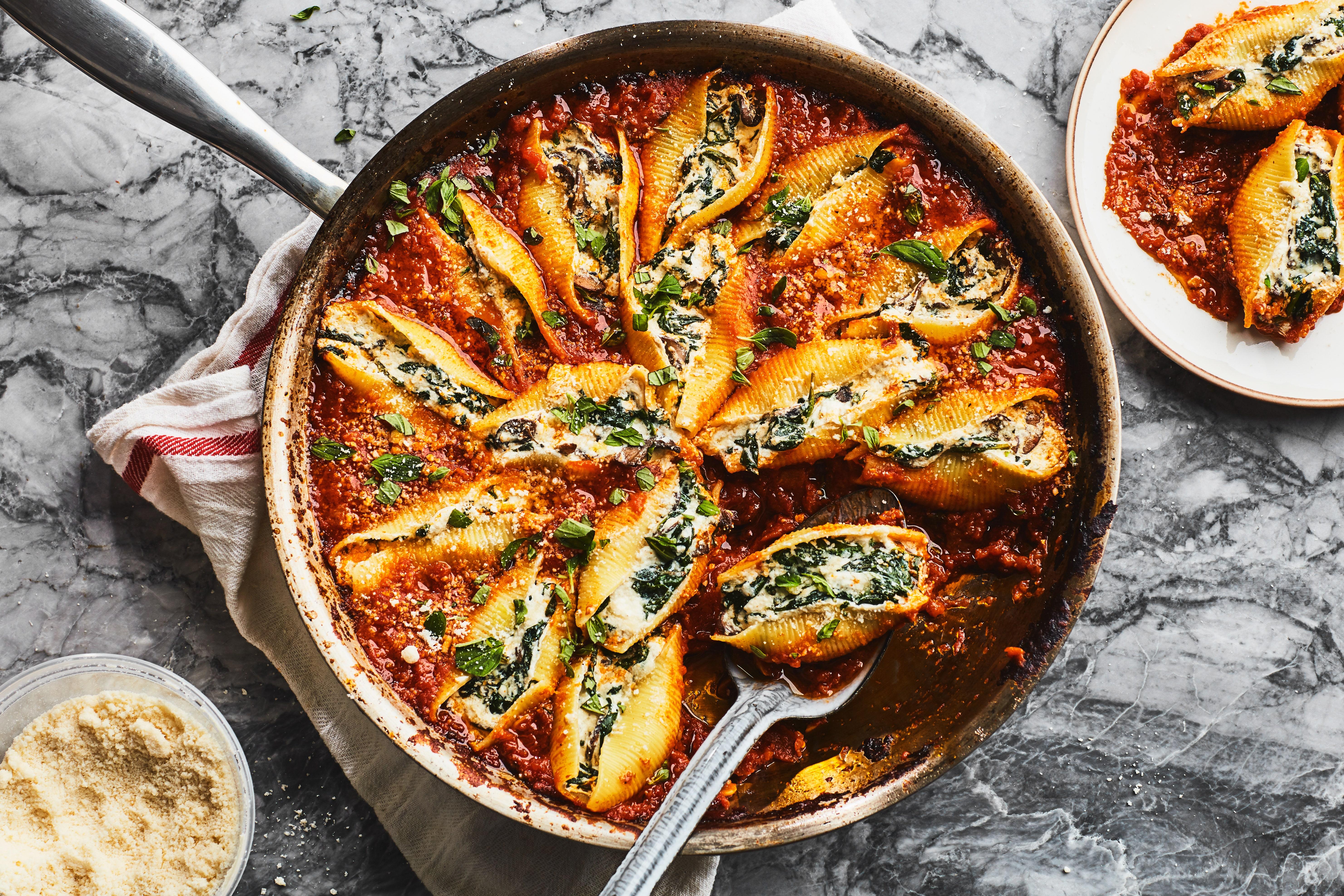 Easy Vegetarian Skillet Stuffed Shells Recipe | Epicurious