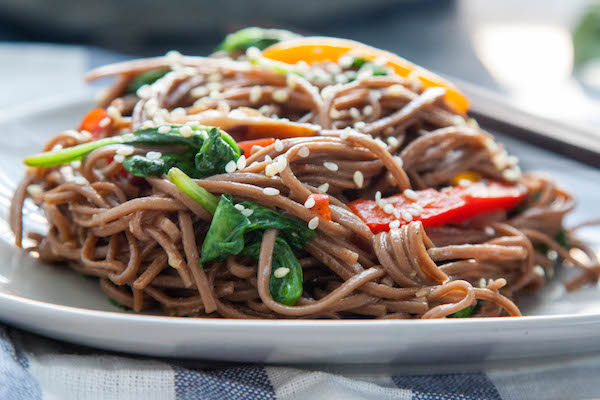This simple vegan and gluten free Sweet Pepper and Mushroom Soba Noodle Stir Fry is fresh, delicious and you'll have it on the table in 20 minutes!