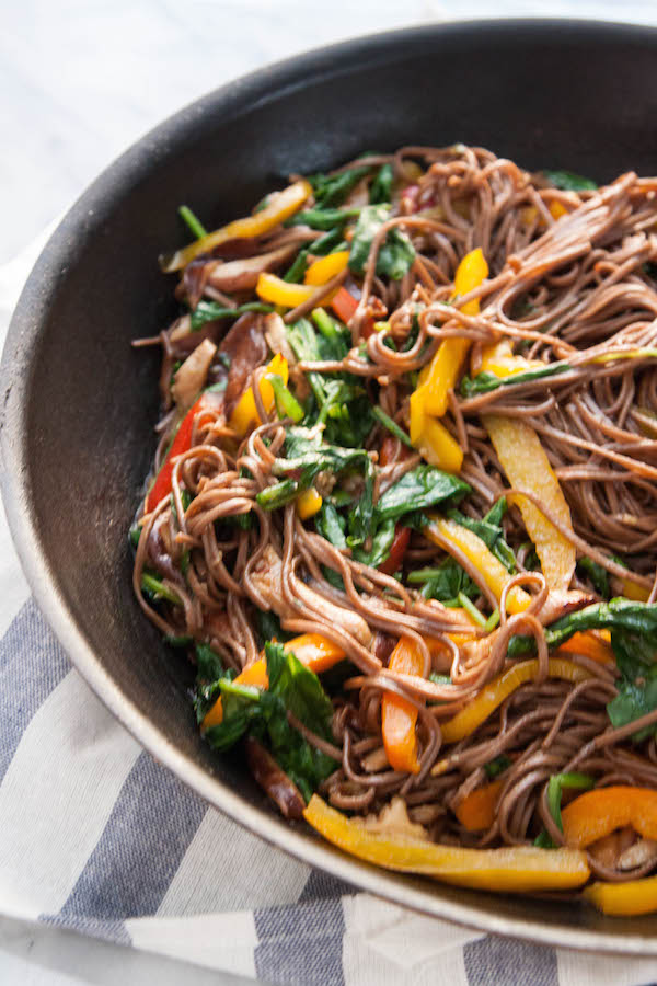 This simple vegan and gluten free Sweet Pepper and Mushroom Soba Noodle Stir Fry is fresh, delicious and you'll have it on the table in 20 minutes!